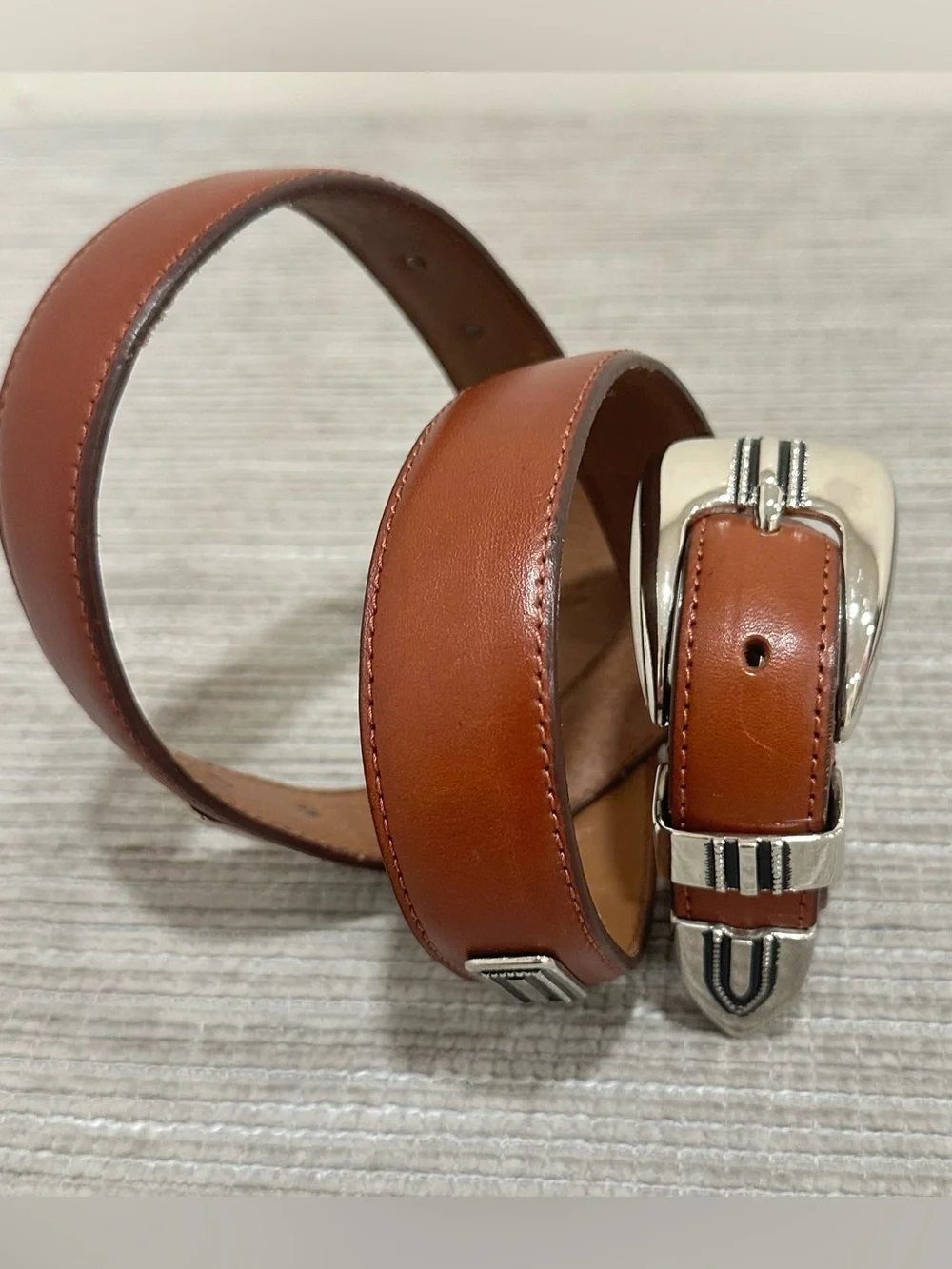 Alexander Julian Brown Leather Tapered Western Belt Silver Buckle 6408500 Sz 36